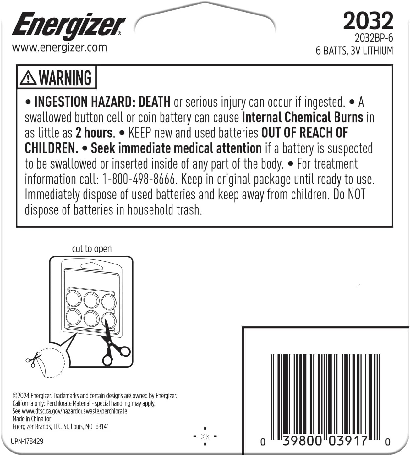 CR2032 Batteries, 3V Lithium Coin Cell 2032 Watch Battery,White (6 Count)
