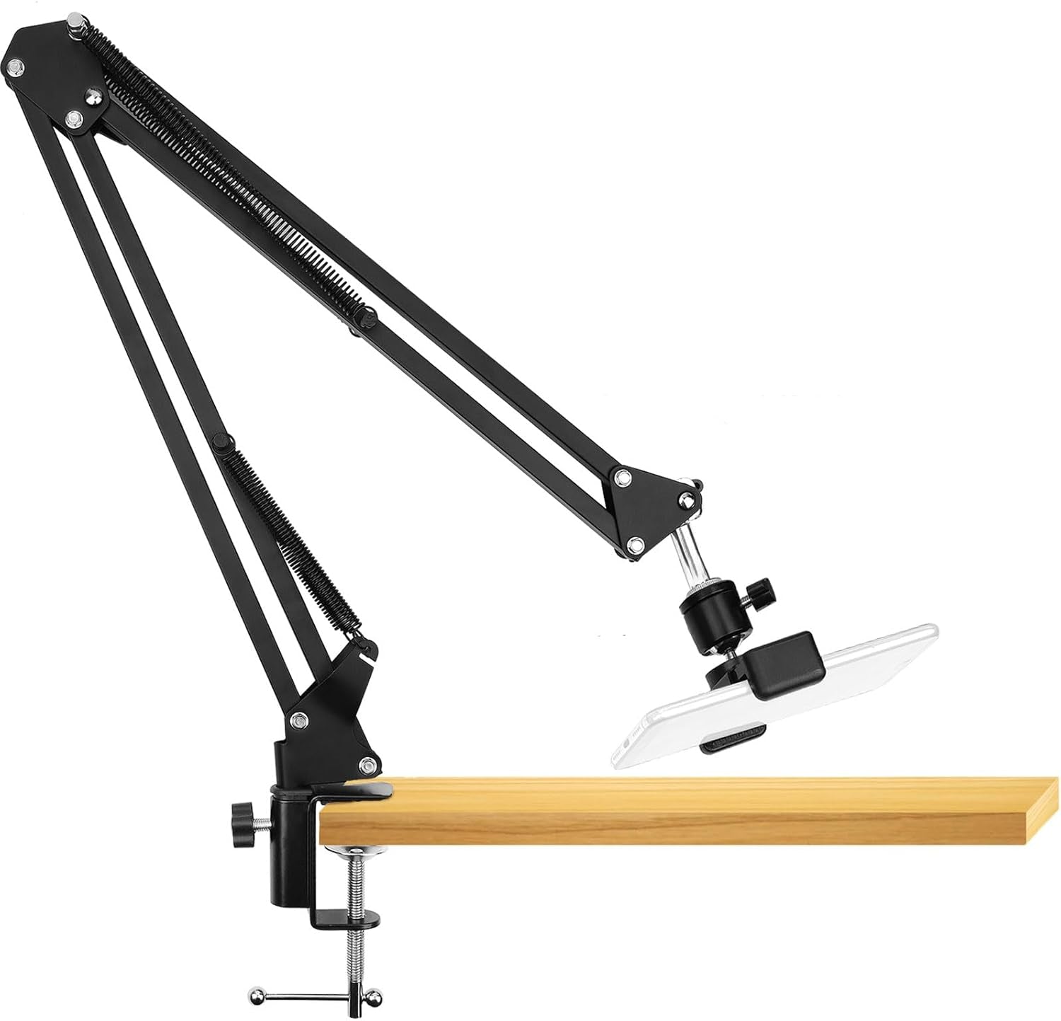 Overhead Video Stand Phone Holder Articulating Arm Phone Mount Table Top  Scissor Boom Arm Articulating Phone Stand Tablet Phone Holder for Streaming Phone Baking Crafting